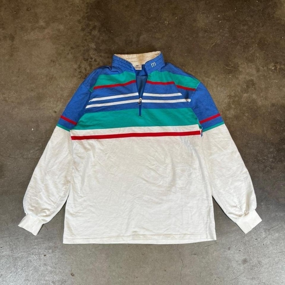 Vintage 90s Maser multicoloured striped quarter zip sweatshirt Size mens Medium‎
